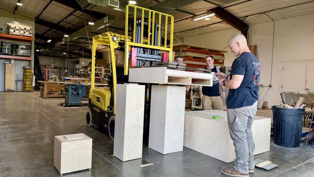 Load-testing a pedestal in the Upland shop