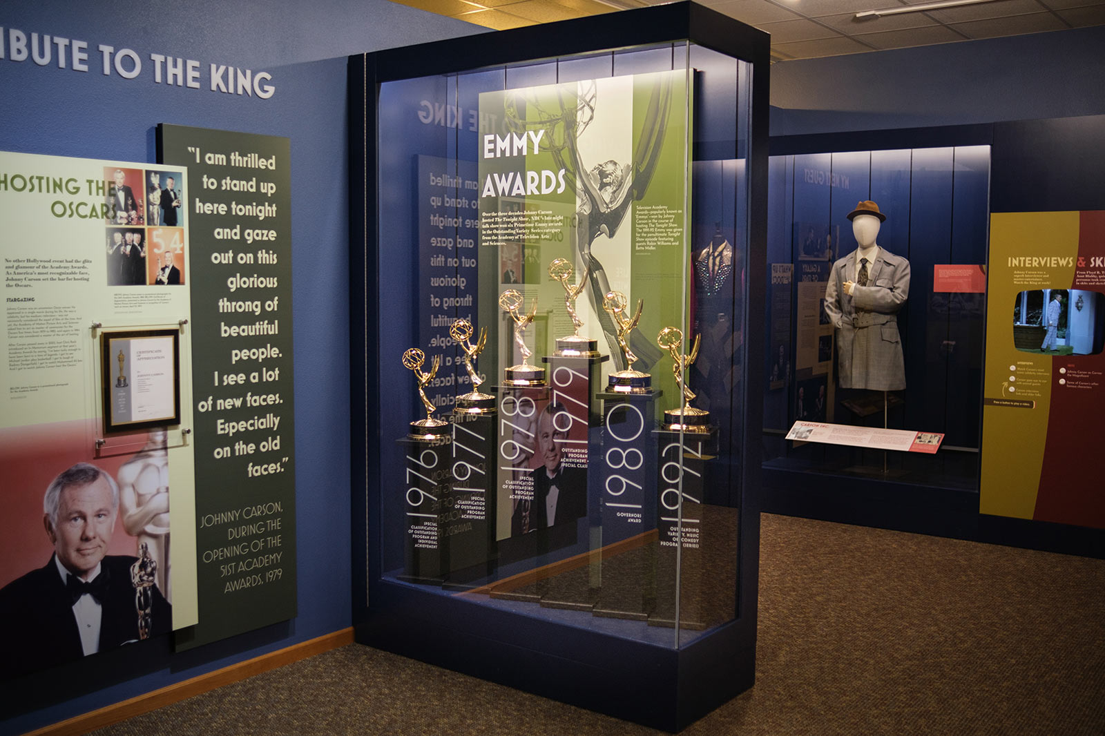 Upland Exhibits display case with Johnny Carson's Emmy Awards.