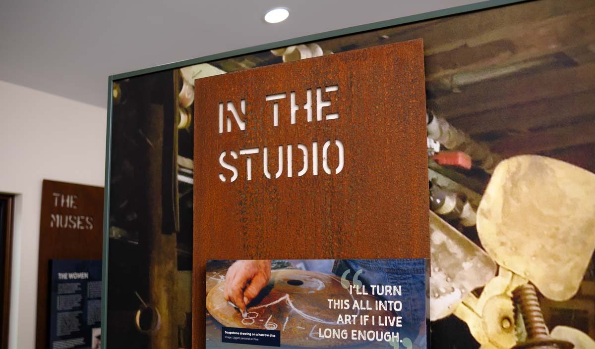 A lasercut steel element in the M.T. Liggett visitor center