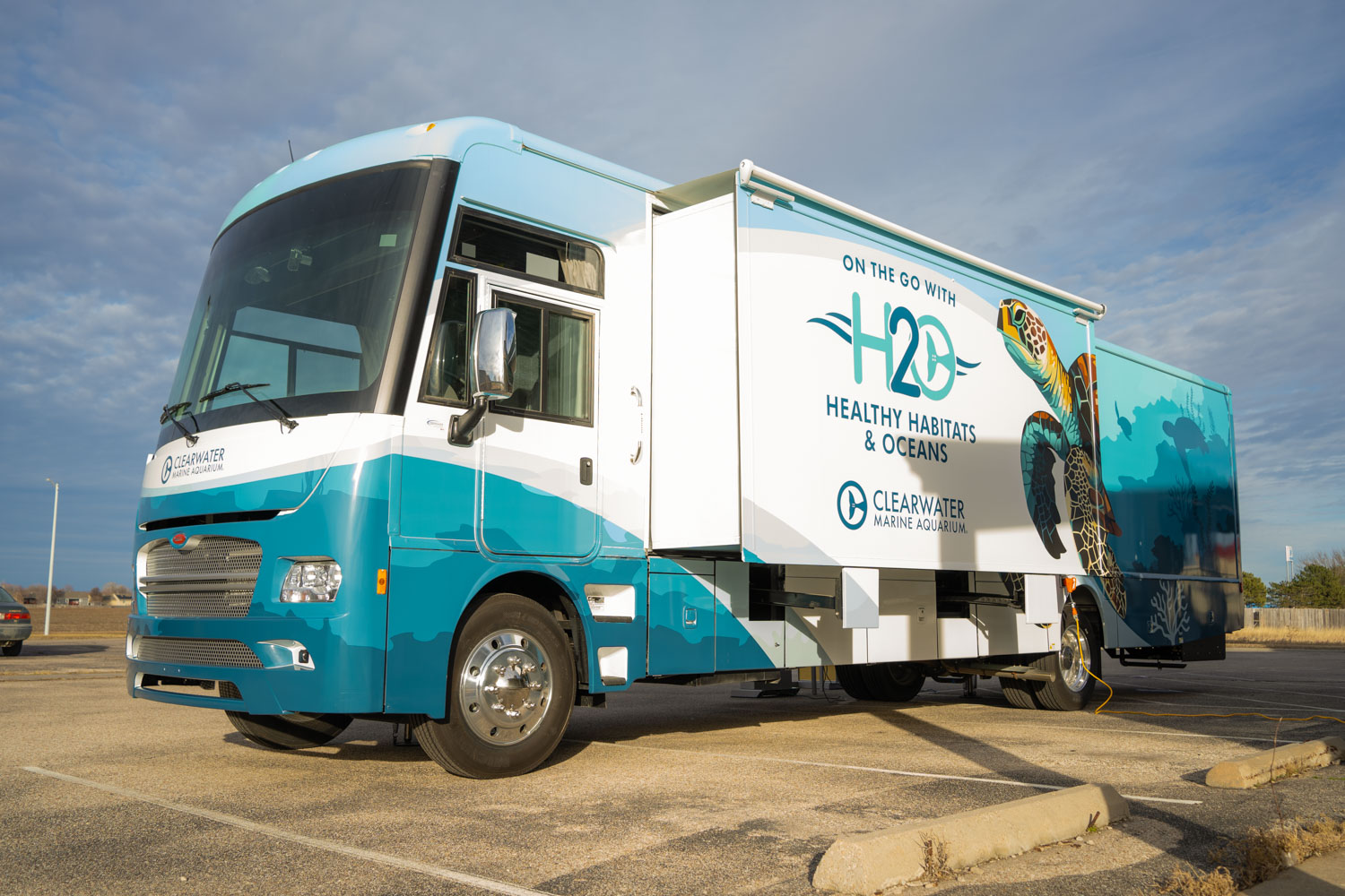 Clearwater Marine Aquarium's H2O mobile classroom, wrapped with sea turtle graphics