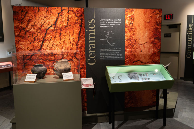 Ceramics and pottery display showing how the Quivira people designed and crafted their pots.